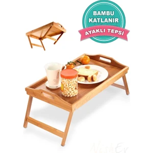 Katlanır Ayaklı Bambu Tepsi - Yatak Keyif Tepsisi Portatif Tepsi