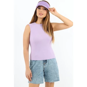 Kadın Kapalı Yaka Pamuk Lila Düz Kol Fitilli Atlet