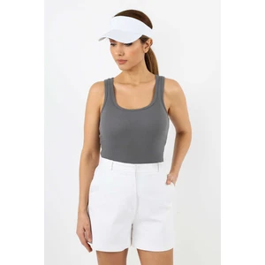 Kadın Cotton Premium Doku Antrasit Pamuklu Basic Fitilli Atlet