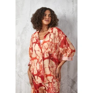 Kiremit Mango Kumaş Desenli Oversize Gömlek 27136