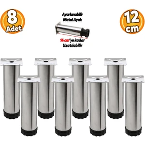 Ayarlanabilir Mobilya Kanepe Baza Koltuk Metal Destek Yükseltici Ayağı 12 cm Krom Ayakları (8 Adet)