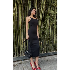 Siyah Ip Askılı Kaş Korse Uzun Dar Elbise 27133