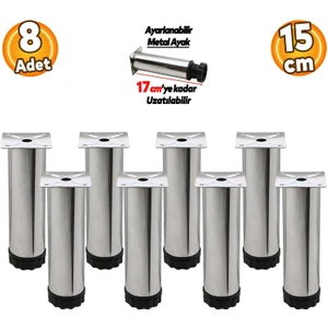 Ayarlanabilir Mobilya Kanepe Baza Koltuk Metal Destek Yükseltici Ayağı 15 cm Krom Ayakları (8 Adet)