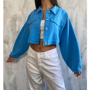 Mavi Pamuk Gabardin Kısa Overize Ceket 25171