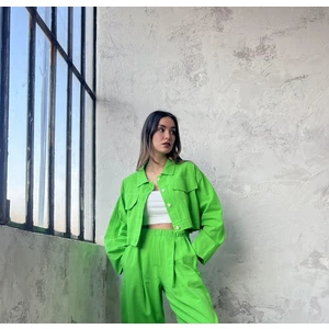 Yeşil Pamuk Gabardin Kısa Overize Ceket 25171