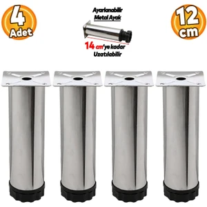 Ayarlanabilir Mobilya Kanepe Baza Koltuk Metal Destek Yükseltici Ayağı 12 cm Krom Ayakları (4 Adet)