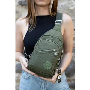 Kadın Haki Krinkıl Kumaş Bodybag Çapraz Göğüs ve Omuz Çantası tul352