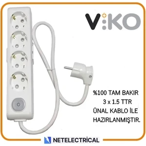 Multi-Let 4'lü Anahtarlı 1 Metre Topraklı Çocuk Korumalı Kablolu Grup Priz