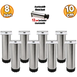 Dolap Ayarlanabilir Dolap Mobilya Kanepe Baza Koltuk Metal Destek Yükseltici Ayağı 10 Cm Krom (8 Adet)