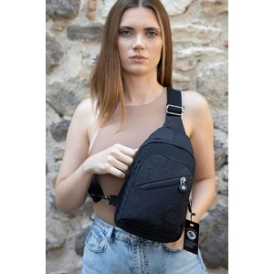Kadın Siyah Krinkıl Kumaş Bodybag Çapraz Göğüs ve Omuz Çantası tul352