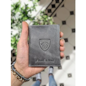 Visso Leather Peugeot Logolu  Deri Araç Ruhsat Kılıfı Isme Özel Çanta Erkek Kadın Modeli