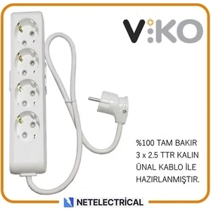 Multi-Let 4'lü 3 Metre Topraklı Çocuk K. Grup Priz (3x2.5 Ttr Tam Bakır Kalın Kablolu)