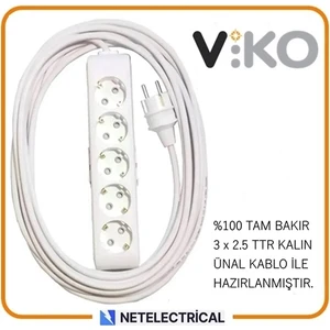 Multi-Let 5'li 10 Metre Topraklı Çocuk Korumalı Grup Priz (3x2.5 Ttr Tam Bakır Kalın Kablolu)