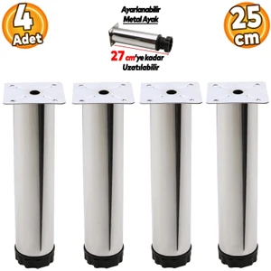 Ayarlanabilir Mobilya Kanepe Baza Koltuk Metal Destek Yükseltici Ayağı 25 cm Krom Ayakları (4 Adet)