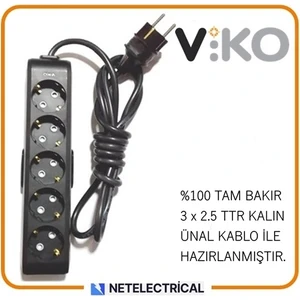 Multi-Let Siyah 5'li 1 Metre Topraklı Çocuk Korumalı Kablolu Grup Priz (3x2.5 Ttr Tam Bakır Kalın Kablolu)