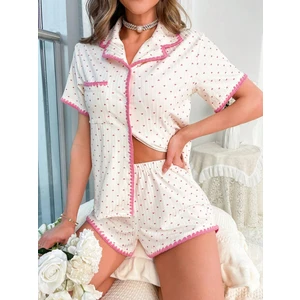 Bella Notte Kroşeta Dikişli Kalp Baskılı Şortlu Pijama Takımı