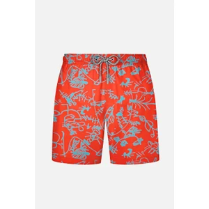 845 Erkek Turuncu Mavi Desenli Deniz Şortu