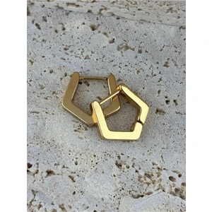 Mila Takı Beşgen Altın Halka Çelik Küpe