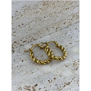 Mila Takı Kalın Burgu Orta Halka Altın Küpe