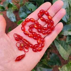 Vip Kehribar Sandık Malı 8X11 mm Mesut Elma Usta Imzalı Mişmişi Sıkma Kehribar Tesbih