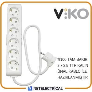 Multi-Let 6'lı 5 Metre Topraklı Çocuk Korumalı Kablolu Grup Priz (3x2.5 Ttr Tam Bakır Kalın Kablolu)