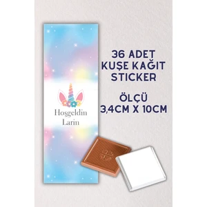 Netsan Etiket Özel İsimli Kız Bebek UnicornTemalı 36 Adet Madlen Çikolata Etiketi Yapışkanlı 3,4 x 10CM Kuşe Sticker