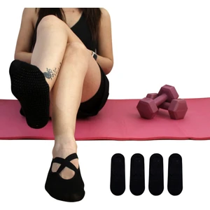 4 Çift Bambu Siyah Kaymaz Taban Silikon Baskılı Yoga Fitness Pilates Ve Aktivite Kadın Çorabı