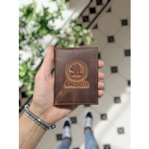 Visso Leather Visso Leathert Skoda Logolu  Deri Araç Ruhsat Kılıfı Isme Özel Çanta