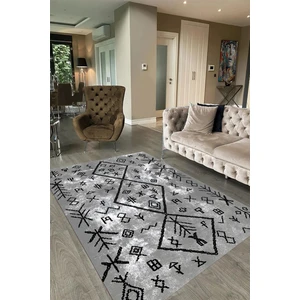 Napoli Home Dijital Baskılı Kaymaz Taban Yıkanabilir Iskandinav Yolluk Salon Halısı, N-Iskandinav-16-Gri,