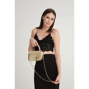 Altın Parlak Zincir Askılı Gold Kadın Şık Abiye Çantası