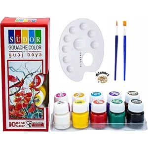 Sentetik Ipek Fırçalı 10 Renk Guaj Boya Seti 10X20 ml