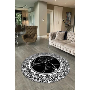 Napoli Home Dijital Baskılı Kaymaz Yıkanabilir Mermer Yuvarlak Mutfak Salon Halısı, N-Y-Mermer-10-Siyah,