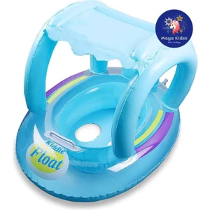 Mavi Mavi Şişme Gölgelikli Bebe Flotörü Bebek Simiti Baby Boat Float