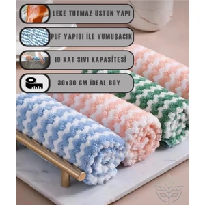 3 Adet Mikrofiber Puf Bez - Süper Emici Bez - Mikrofiber Bez - Polar Bez 30X30 Mercan