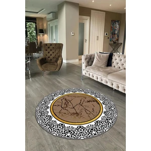 Napoli Home Dijital Baskılı Kaymaz Yıkanabilir Mermer Yuvarlak Mutfak Salon Halısı, N-Y-Mermer-10-Kahve,