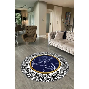 Napoli Home Dijital Baskılı Kaymaz Yıkanabilir Mermer Yuvarlak Mutfak Salon Halısı, N-Y-Mermer-10-Lacivert,