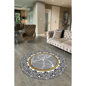 Napoli Home Dijital Baskılı Kaymaz Yıkanabilir Mermer Yuvarlak Mutfak Salon Halısı, N-Y-Mermer-10-Gri,