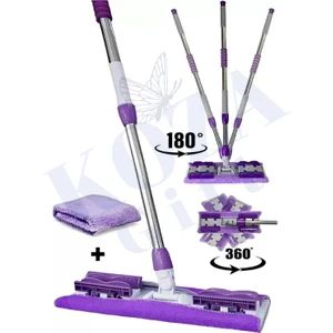 Keyfi Sepet İstediğin Bezi Tak Kullan Mandallı Kıskaçlı Her Bezle Uyumlu Mop + Yedek Bez Mor Yeşil