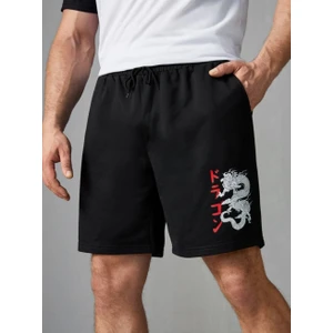 Punıx Büyük Beden Battal Dragon Ejderha Baskılı Tam Yazlık Erkek Siyah Şort