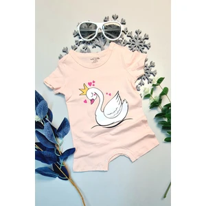 Bebek Yazlık Kısa Kol Şort Tek Parça Çıtçıtlı Tulum Zıbın  Pamuk Pembe Kuğu