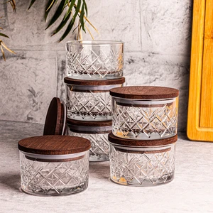 Milla 6'lı Ahşap Vakumlu Kapaklı Cam Kahvaltılık Çok Amaçlı Cam Çerezlik 230 ml