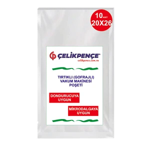 20*26 Cm. Tırtıklı Gofrajlı Vakum Makine Torbası 10 Adet