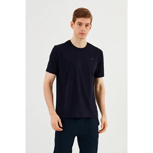 Erkek Bisiklet Yaka T-Shirt %100 Pamuk Nakış Detaylı Basic Lacivert Tişört