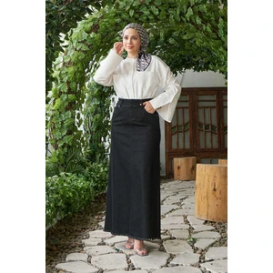 2252-DENIM Püsküllü  Etek Siyah
