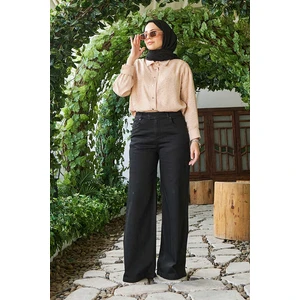 1067-DENIM Bol Paça Pantolon Siyah
