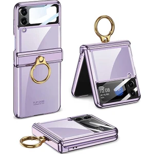 Samsung Galaxy Z Flip 4 Kılıf Kıpta Lens Korumalı Yüzüklü Birleşik Kapak