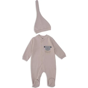 Unisex Bebek Hayvan Nakışlı Raporlu Çıtçıtlı Şapkalı Patikli Tulum