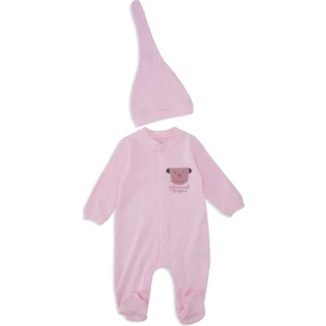 Unisex Bebek Hayvan Nakışlı Raporlu Çıtçıtlı Şapkalı Patikli Tulum