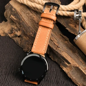 Xiaomi Mi Watch Xiaomi S3 - S2 - S1 Active 22MM Hakiki Deri Kordon Deri Kayış Akıllı Saat Kordonu Taba
