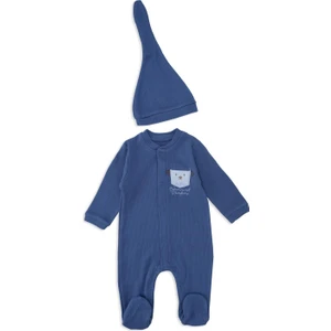 Unisex Bebek Hayvan Nakışlı Raporlu Çıtçıtlı Şapkalı Patikli Tulum